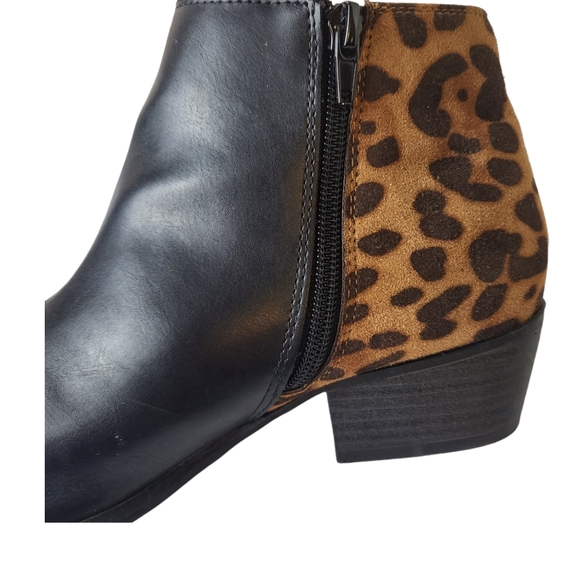 Espirit Tonya Black Leather Leopard Print Color Block Ankle Booties - Picture 9 of 12